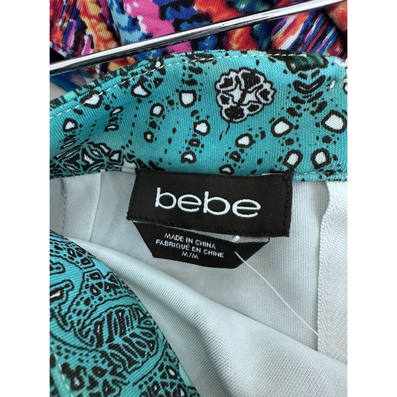 Bebe Midi Skirt Scuba Knit Pencil Straight Jupe Paisley Animal Print Y2K Medium - Picture 7 of 12